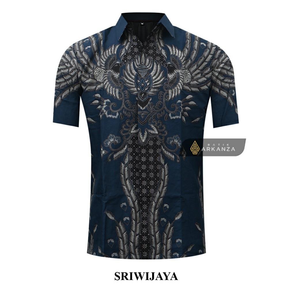 ARKANZA Kemeja Batik Pria Slimfit Motif Sriwijaya Lengan Panjang Pendek