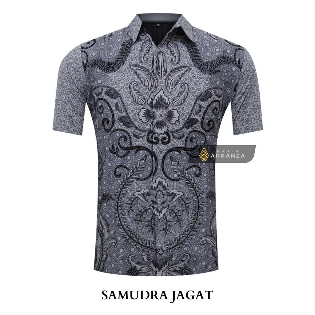 ARKANZA Kemeja Batik Pria Slimfit Motif Samudra Jagat Lengan Panjang Pendek