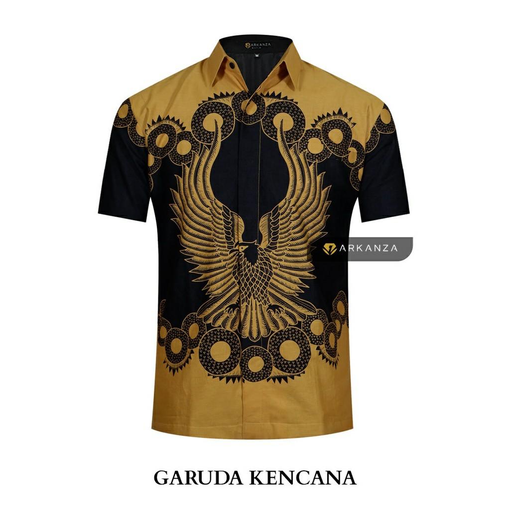 ARKANZA Kemeja Batik Pria Slimfit Motif Garuda Kencana Lengan Panjang Pendek