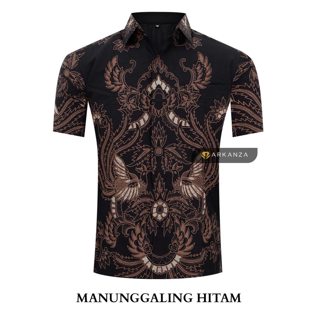 ARKANZA Kemeja Batik Pria Slimfit Motif Manunggaling Hitam Lengan Panjang Pendek