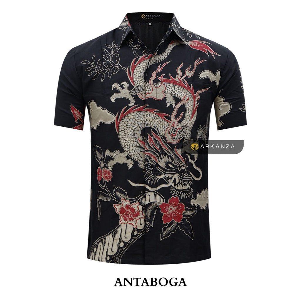 ARKANZA Kemeja Batik Pria Slimfit Motif Antaboga Lengan Panjang Pendek