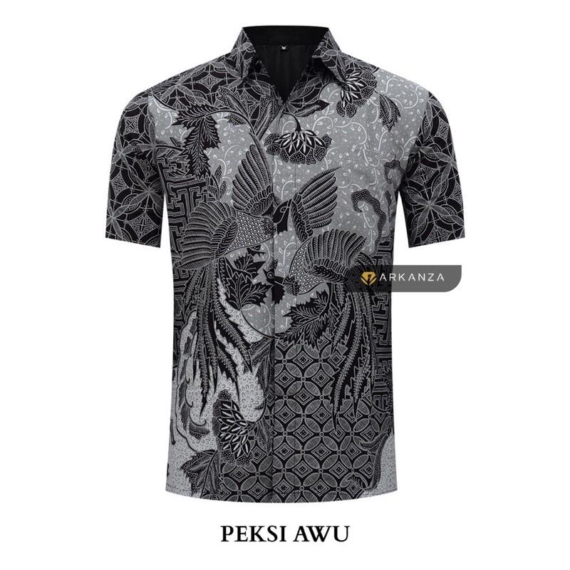 ARKANZA Kemeja Batik Pria Slimfit Motif Peksi Awu Lengan Panjang Pendek