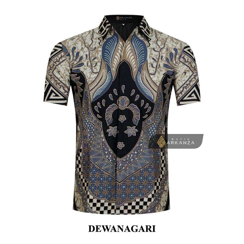 ARKANZA Kemeja Batik Pria Slimfit Motif Dewanagari Lengan Panjang Pendek