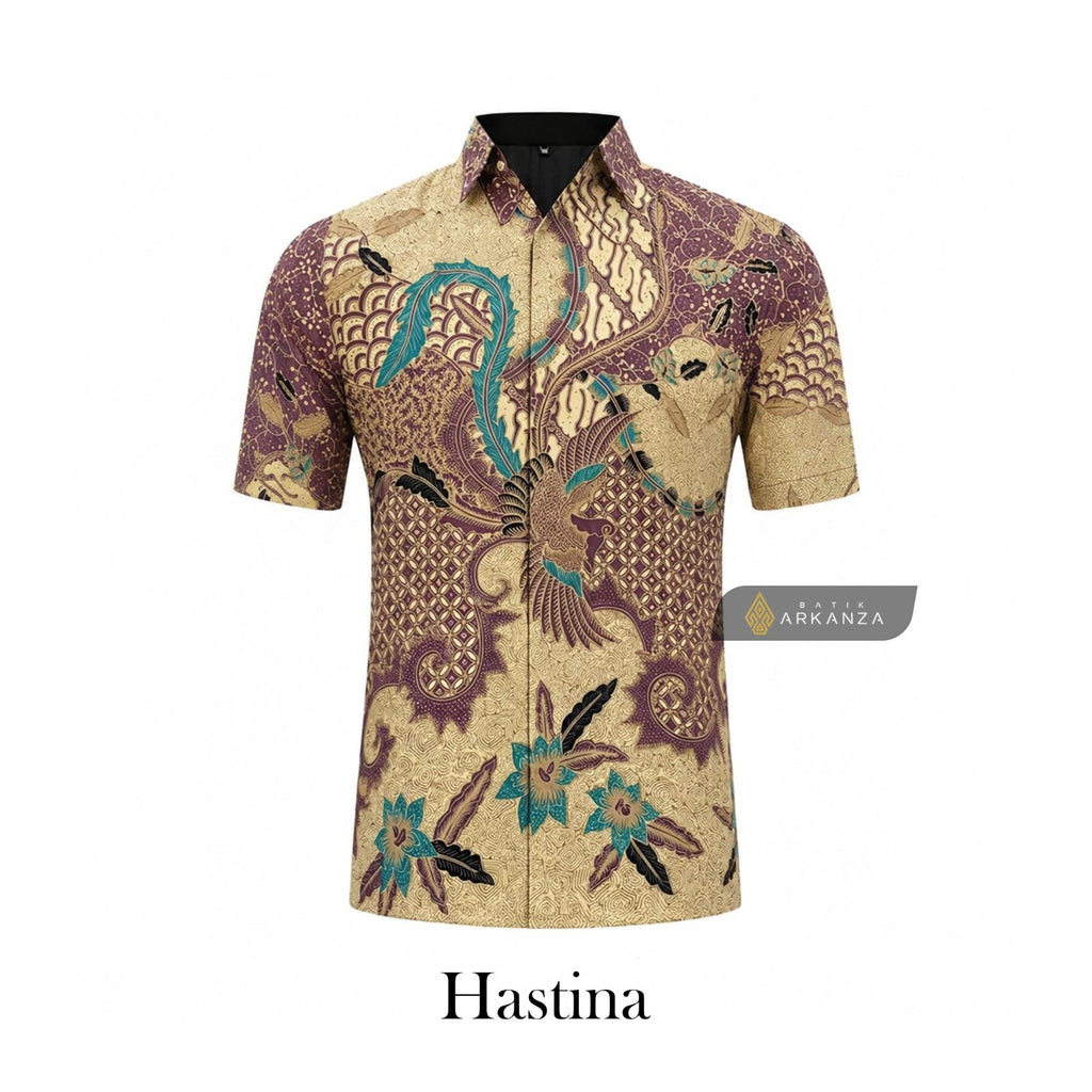 ARKANZA Kemeja Batik Pria Slimfit Motif Hastina Lengan Panjang Pendek