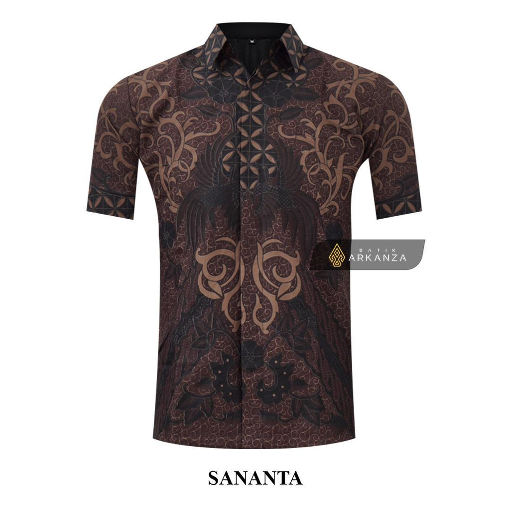 ARKANZA Kemeja Batik Pria Slimfit Motif Sananta Lengan Panjang Pendek