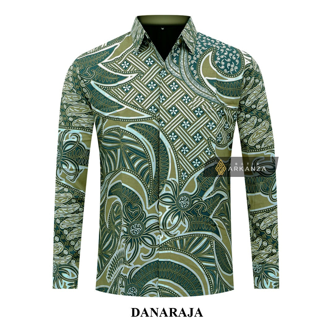 ARKANZA Kemeja Batik Pria Slimfit Motif Danaraja Lengan Panjang Pendek