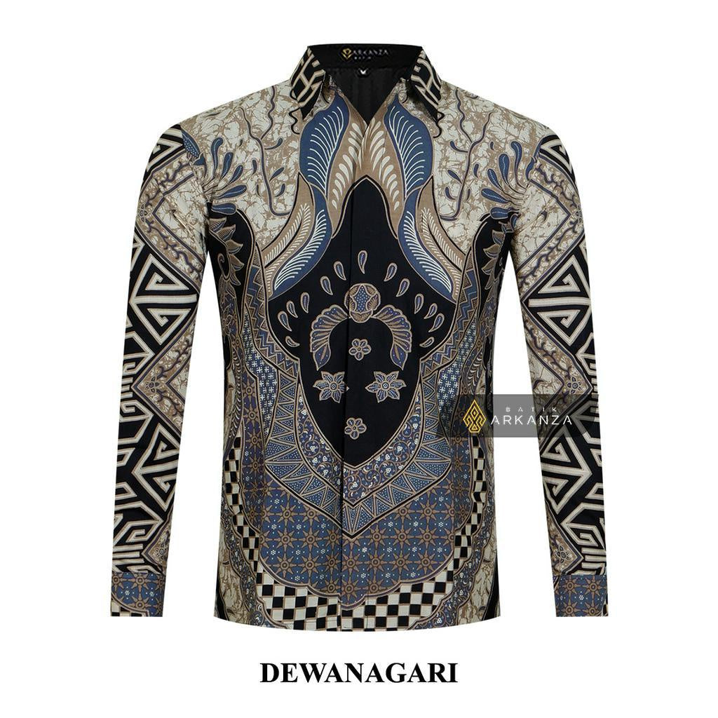 ARKANZA Kemeja Batik Pria Slimfit Motif Dewanagari Lengan Panjang Pendek