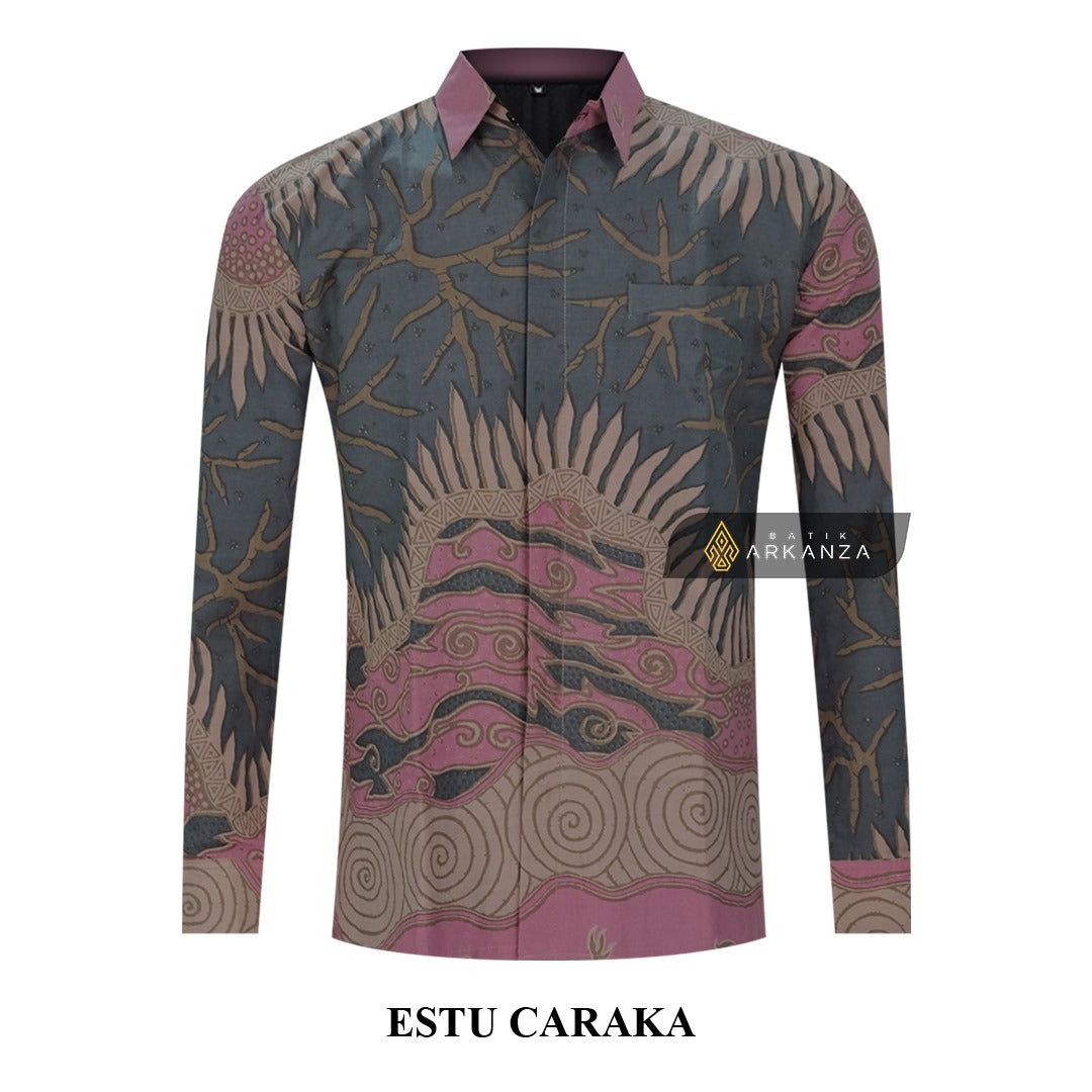 ARKANZA Kemeja Batik Pria Slimfit Motif Estu Caraka Lengan Panjang Pendek
