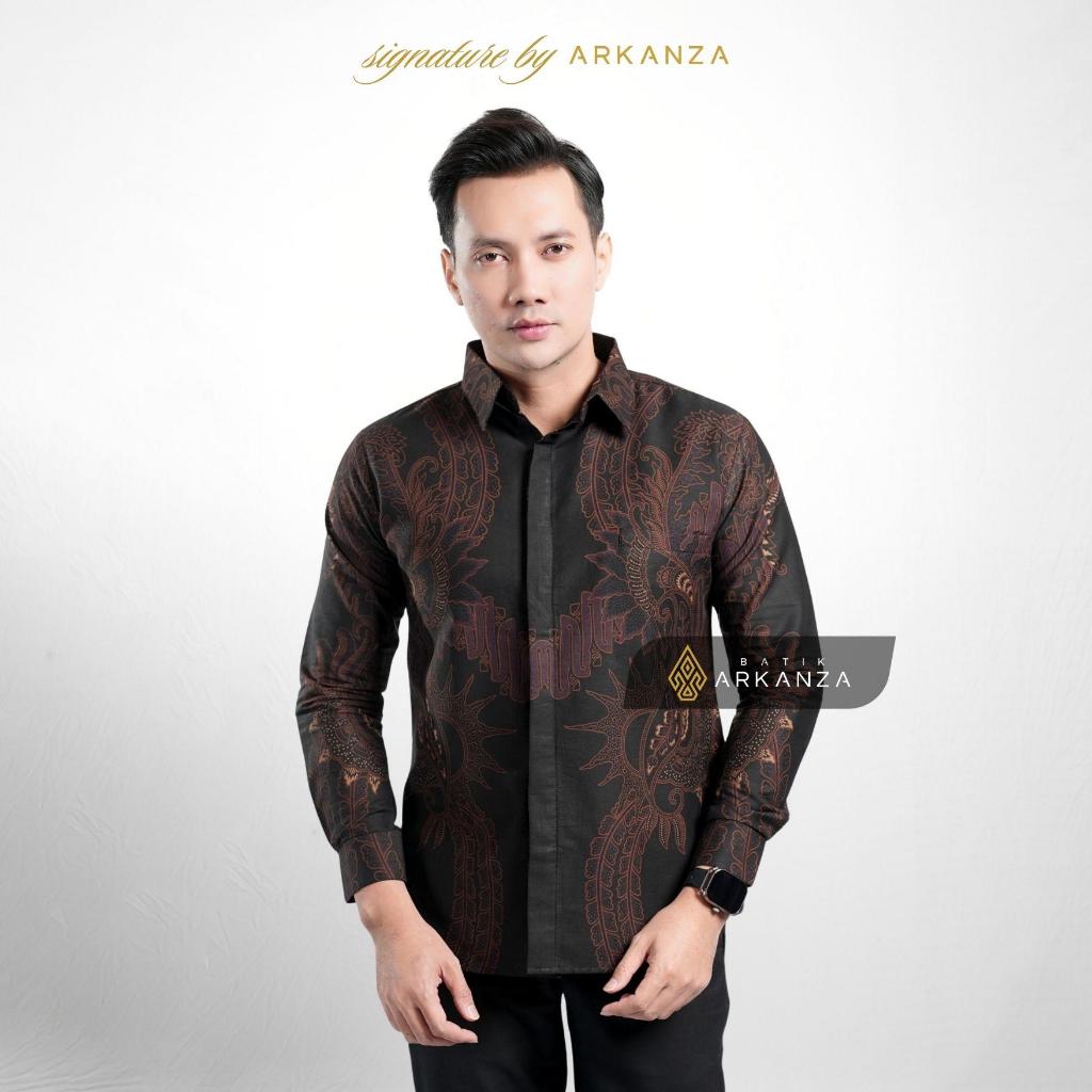 Arkanza Signature Motif Ganthara Kemeja Batik Pria Lengan Panjang Eksklusif Curved Hem Jahitan Presisi Hidden & Emboss Button Lapisan Tricot Breathable
