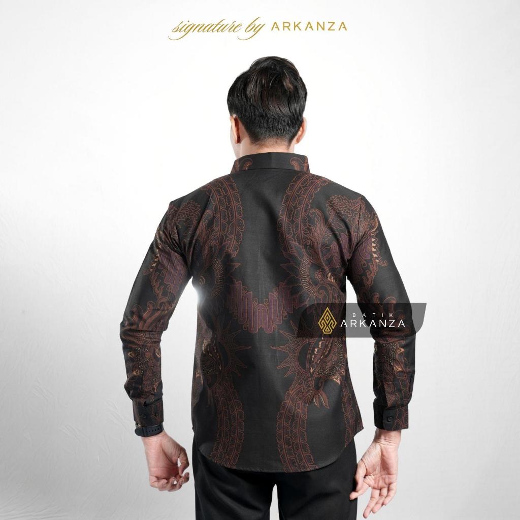 Arkanza Signature Motif Ganthara Kemeja Batik Pria Lengan Panjang Eksklusif Curved Hem Jahitan Presisi Hidden & Emboss Button Lapisan Tricot Breathable