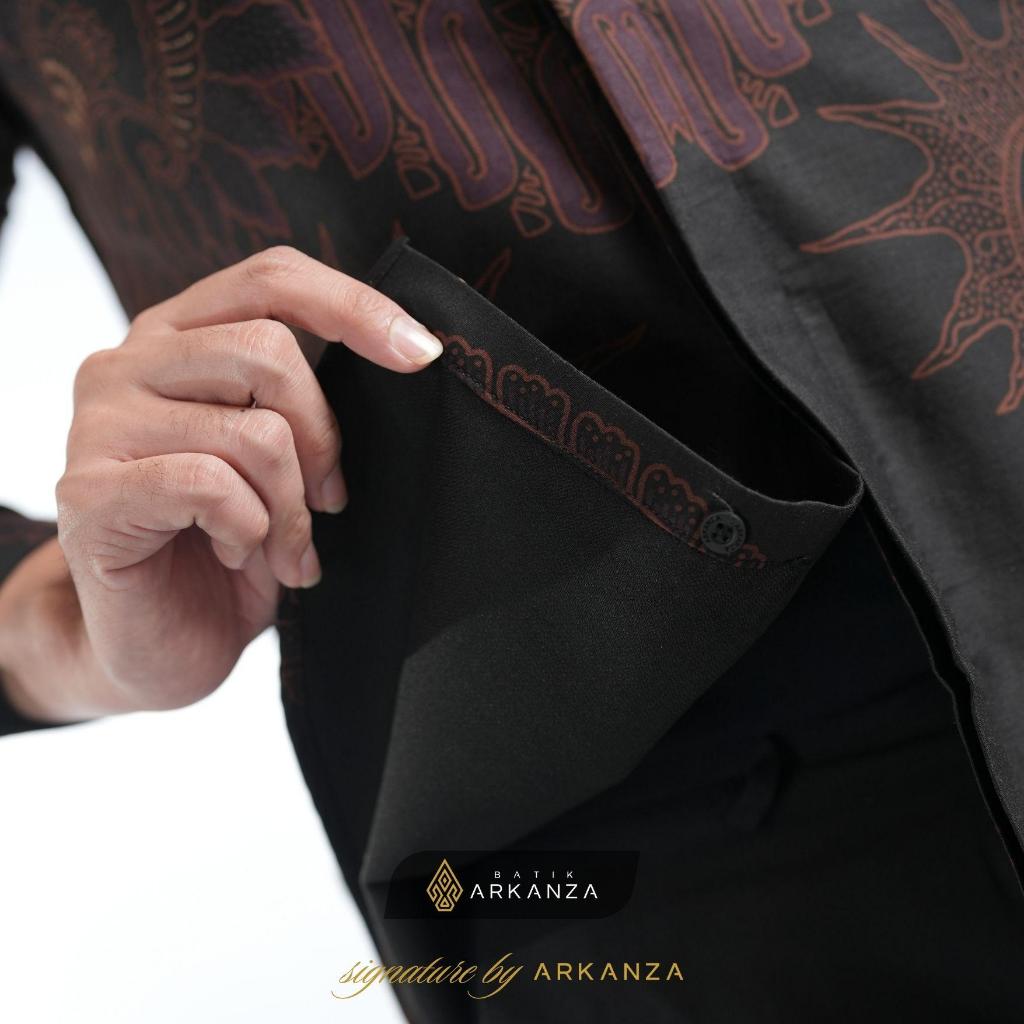 Arkanza Signature Motif Ganthara Kemeja Batik Pria Lengan Panjang Eksklusif Curved Hem Jahitan Presisi Hidden & Emboss Button Lapisan Tricot Breathable
