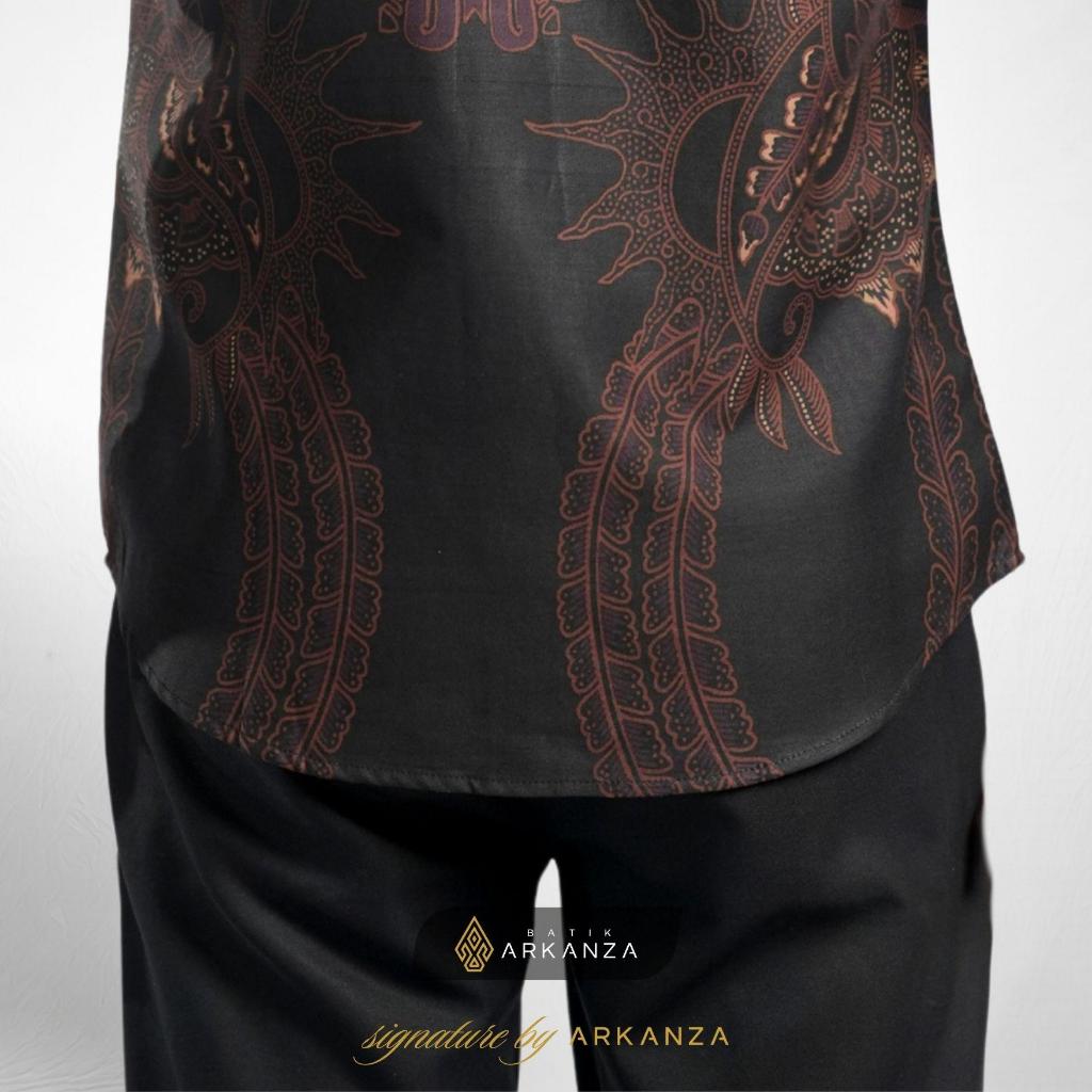 Arkanza Signature Motif Ganthara Kemeja Batik Pria Lengan Panjang Eksklusif Curved Hem Jahitan Presisi Hidden & Emboss Button Lapisan Tricot Breathable