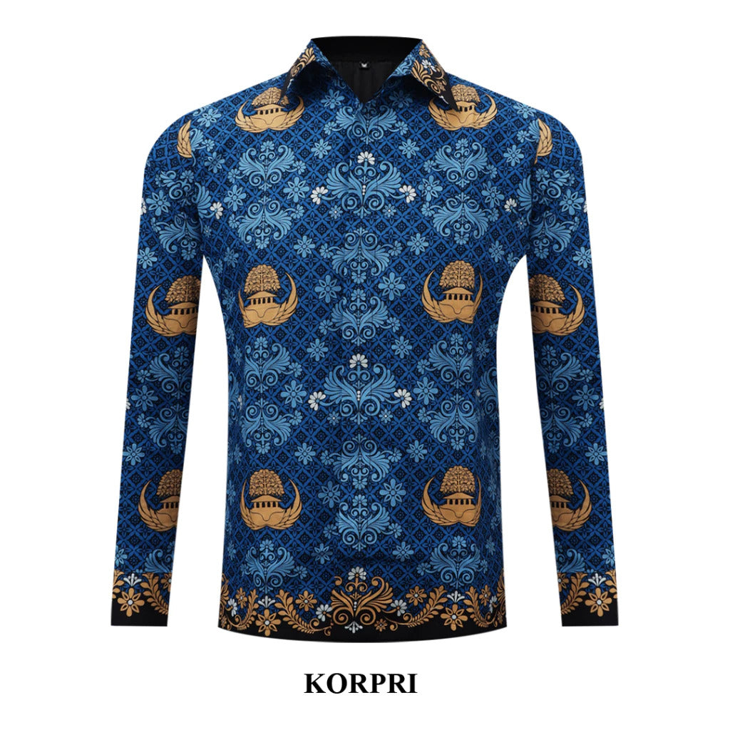 ARKANZA Kemeja Batik Pria Slimfit Motif Korpri Lengan Panjang