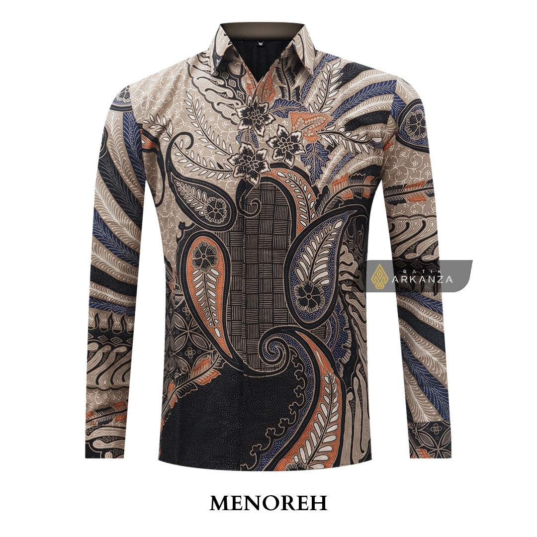 ARKANZA Kemeja Batik Pria Slimfit Motif Menoreh Lengan Panjang Pendek