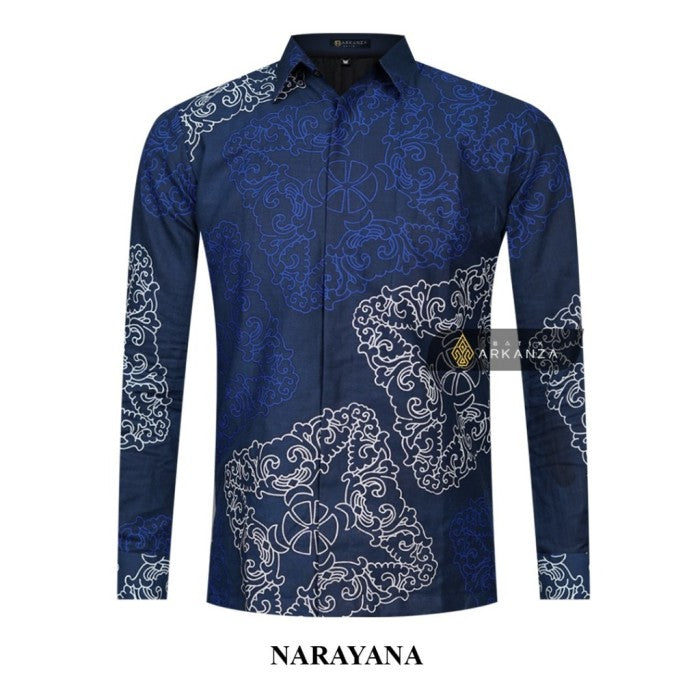 ARKANZA Kemeja Batik Pria Slimfit Motif Naraya Lengan Panjang Pendek