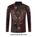 ARKANZA Kemeja Batik Pria Slimfit Motif Nareswara Burgundy Lengan Panjang Pendek