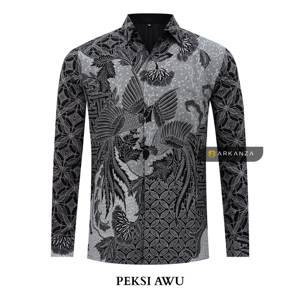ARKANZA Kemeja Batik Pria Slimfit Motif Peksi Awu Lengan Panjang Pendek