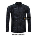 ARKANZA Kemeja Batik Pria Slimfit Motif Primavera Awu Lengan Panjang Pendek