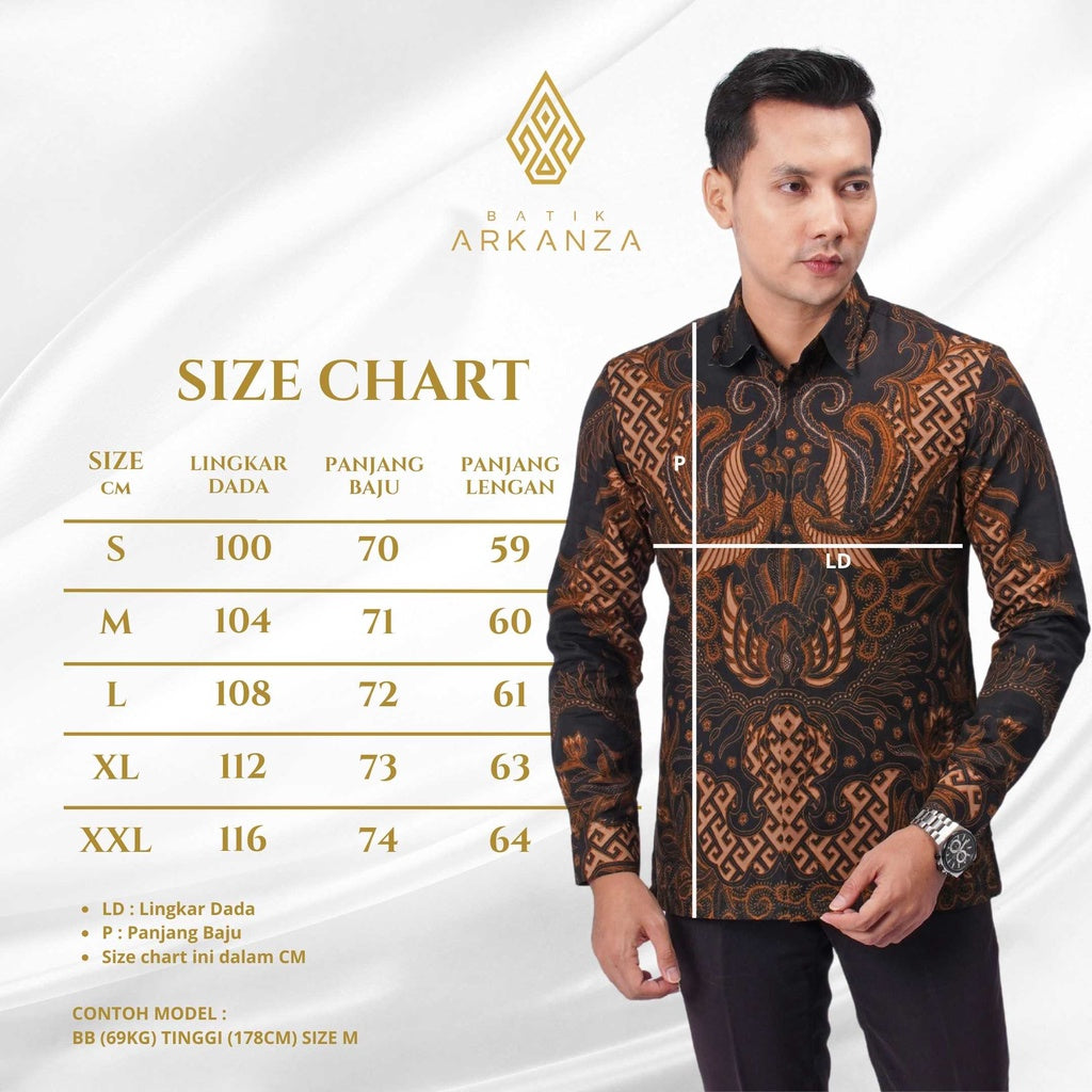 ARKANZA Kemeja Batik Pria Slimfit Motif  Nareswara Navy Lengan Panjang Pendek