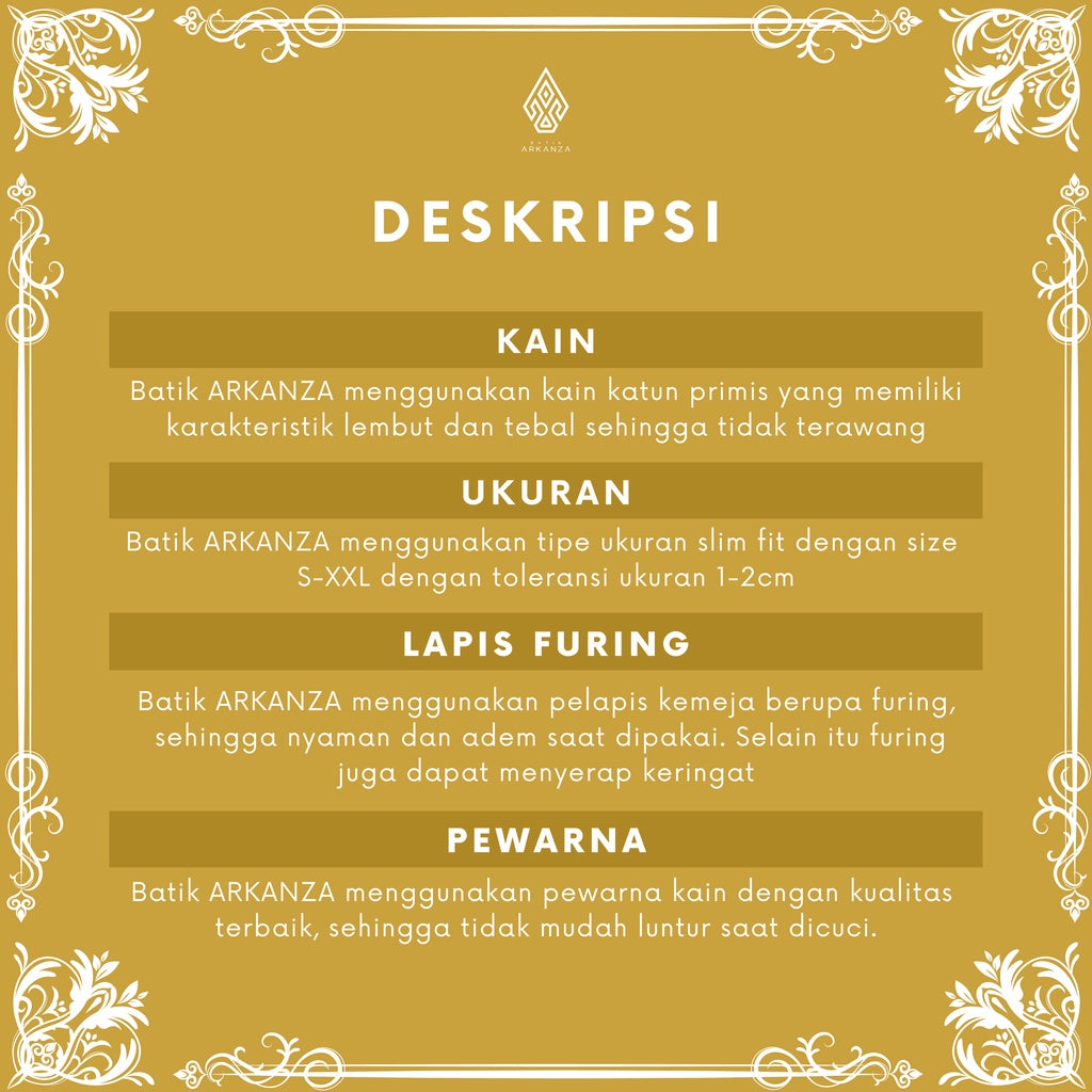 ARKANZA Kemeja Batik Pria Slimfit Motif  Nareswara Navy Lengan Panjang Pendek