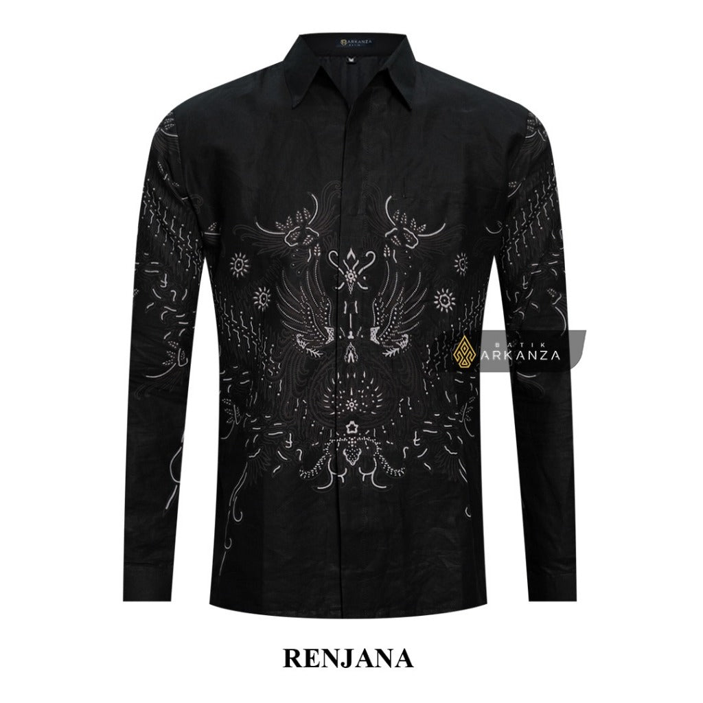 ARKANZA Kemeja Batik Pria Slimfit Motif Renjana Lengan Panjang Pendek