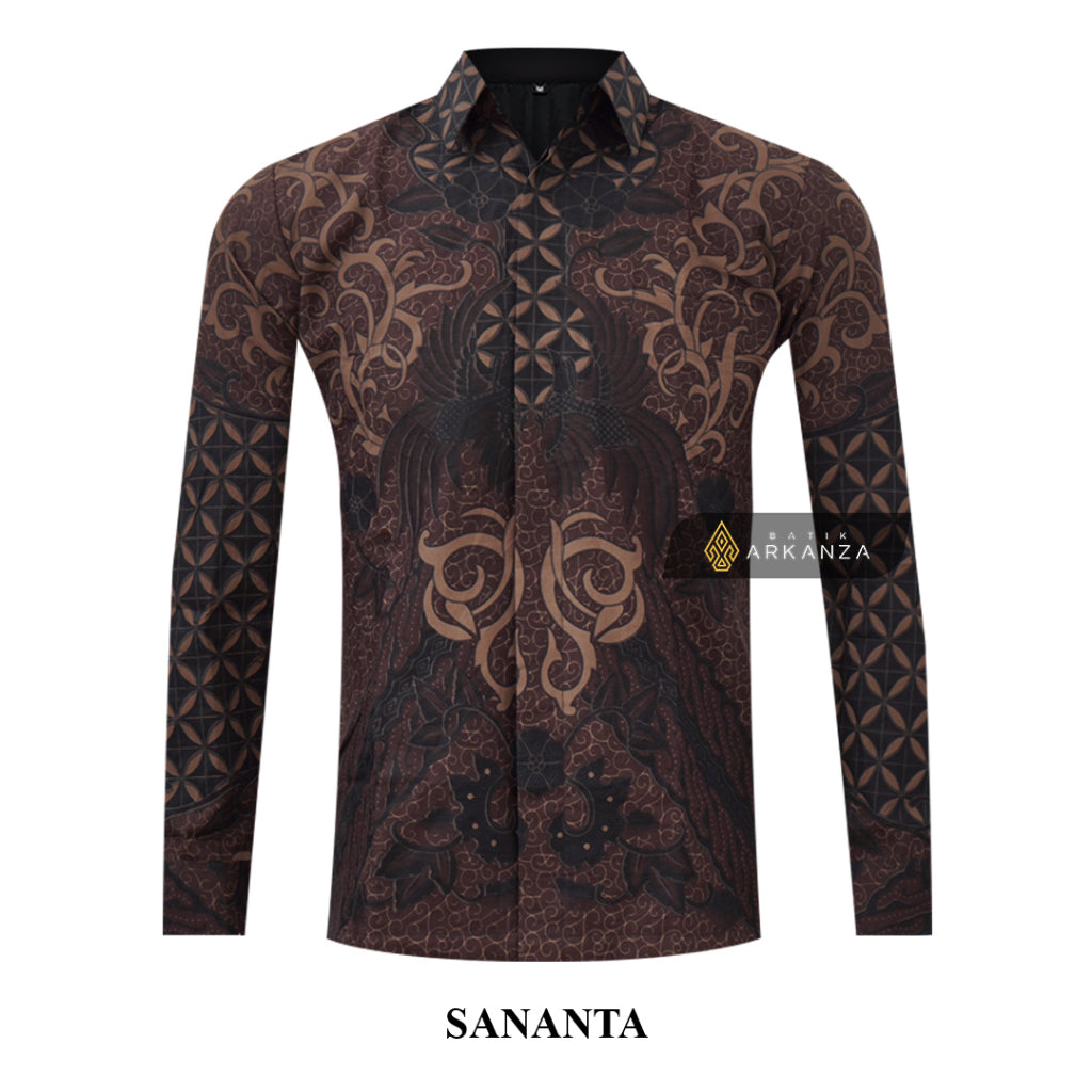 ARKANZA Kemeja Batik Pria Slimfit Motif Sananta Lengan Panjang Pendek