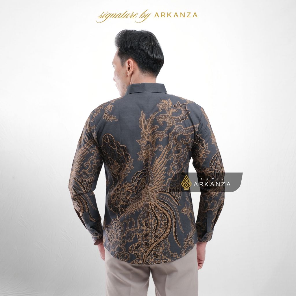Arkanza Signature Motif Sangkala Kemeja Batik Pria Lengan Panjang Eksklusif Curved Hem Jahitan Presisi Hidden & Emboss Button Lapisan Tricot Breathable