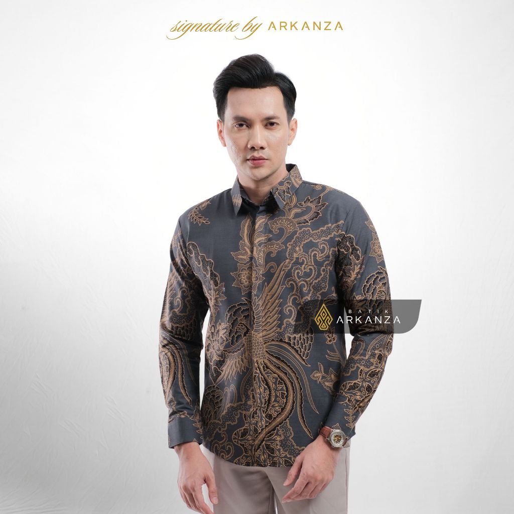 Arkanza Signature Motif Sangkala Kemeja Batik Pria Lengan Panjang Eksklusif Curved Hem Jahitan Presisi Hidden & Emboss Button Lapisan Tricot Breathable
