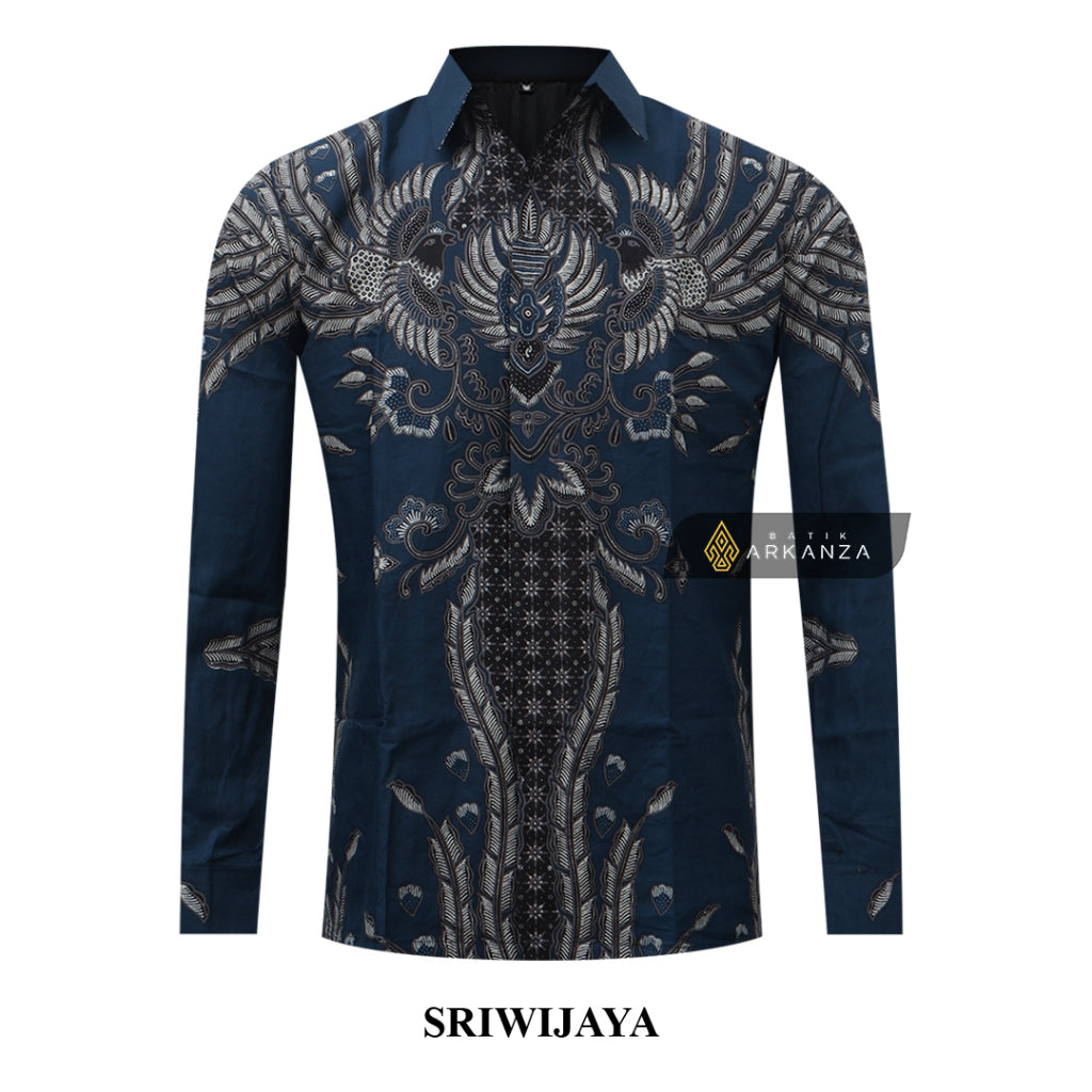 ARKANZA Kemeja Batik Pria Slimfit Motif Sriwijaya Lengan Panjang Pendek