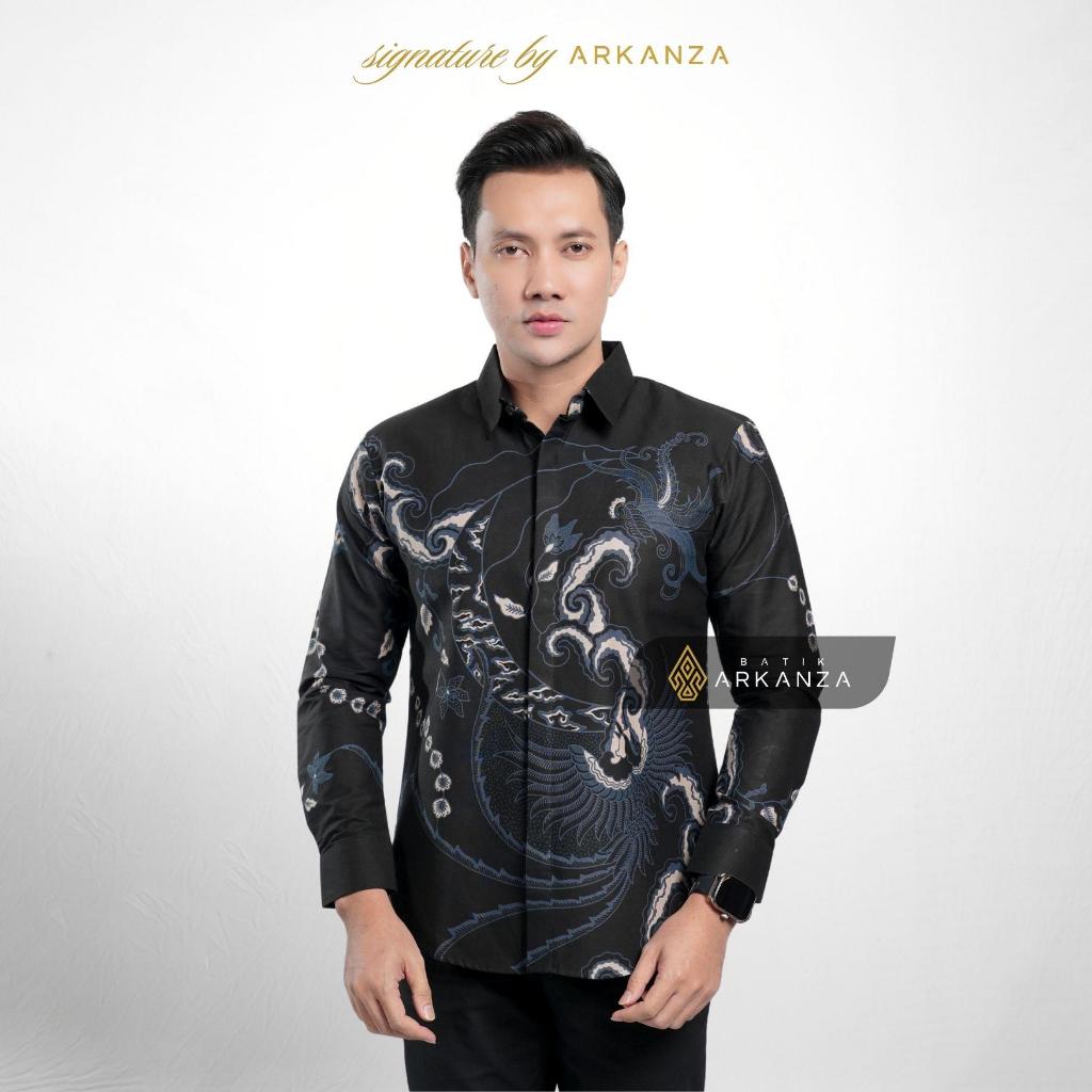 Arkanza Signature Motif Wisesa Kemeja Batik Pria Lengan Panjang Eksklusif Curved Hem Jahitan Presisi Hidden & Emboss Button Lapisan Tricot Breathable