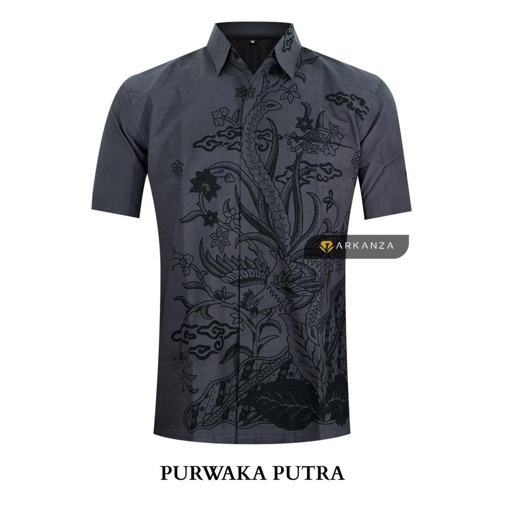 ARKANZA Kemeja Batik Pria Slimfit Motif Purwaka Putra Lengan Panjang Pendek
