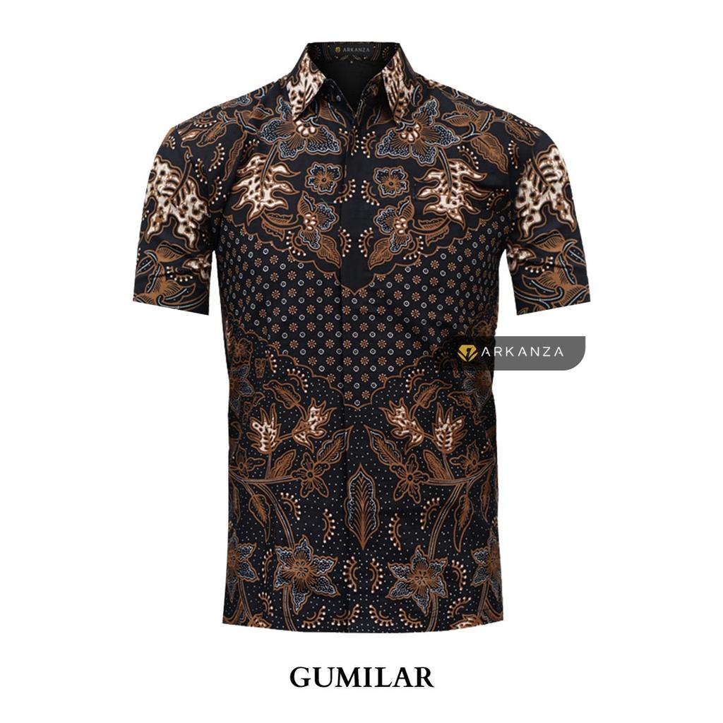 ARKANZA Kemeja Batik Pria Slimfit Motif Gumilar Lengan Panjang Pendek