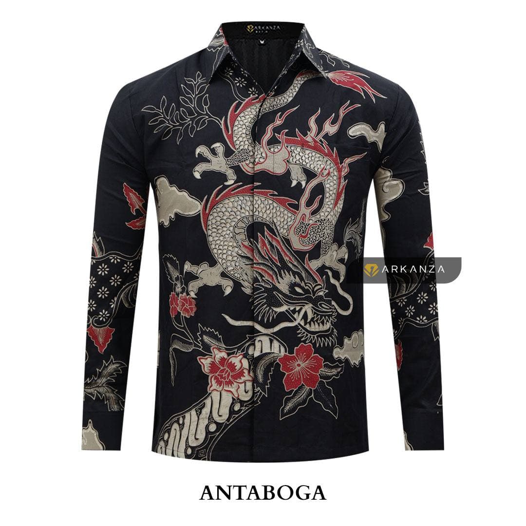 ARKANZA Kemeja Batik Pria Slimfit Motif Antaboga Lengan Panjang Pendek