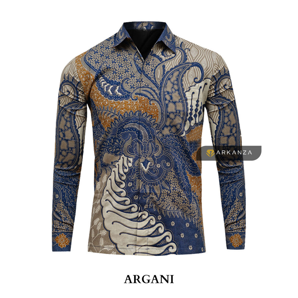 ARKANZA Kemeja Batik Pria Slimfit Motif Argani Lengan Panjang Pendek