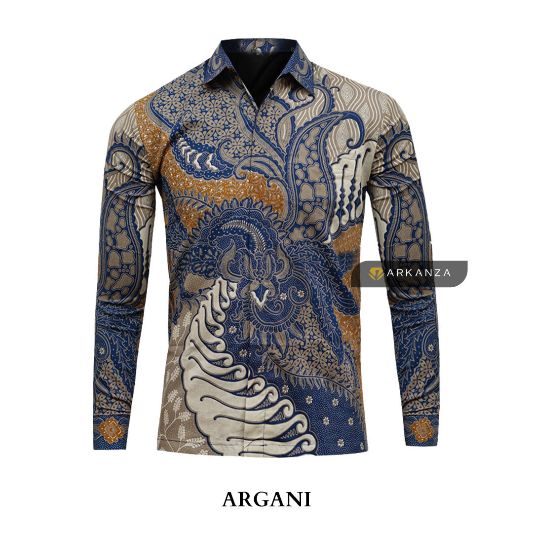ARKANZA Kemeja Batik Pria Slimfit Motif Argani Lengan Panjang Pendek