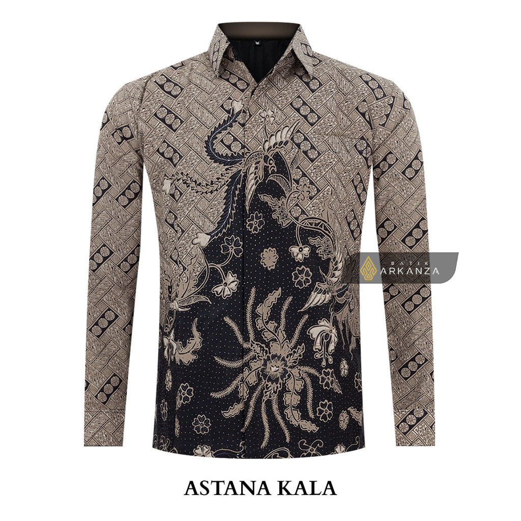 ARKANZA Kemeja Batik Pria Slimfit Motif Astana Kala Lengan Panjang Pendek