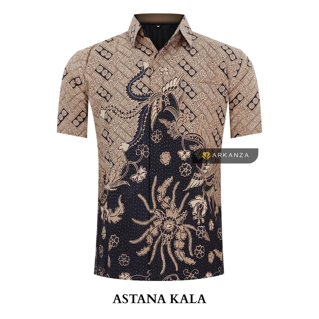 ARKANZA Kemeja Batik Pria Slimfit Motif Astana Kala Lengan Panjang Pendek