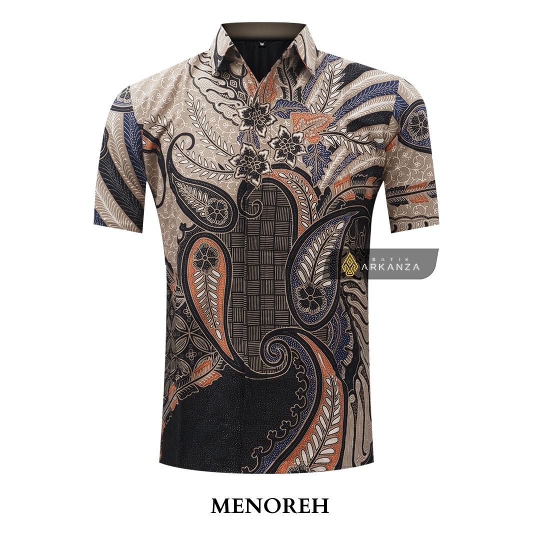 ARKANZA Kemeja Batik Pria Slimfit Motif Menoreh Lengan Panjang Pendek