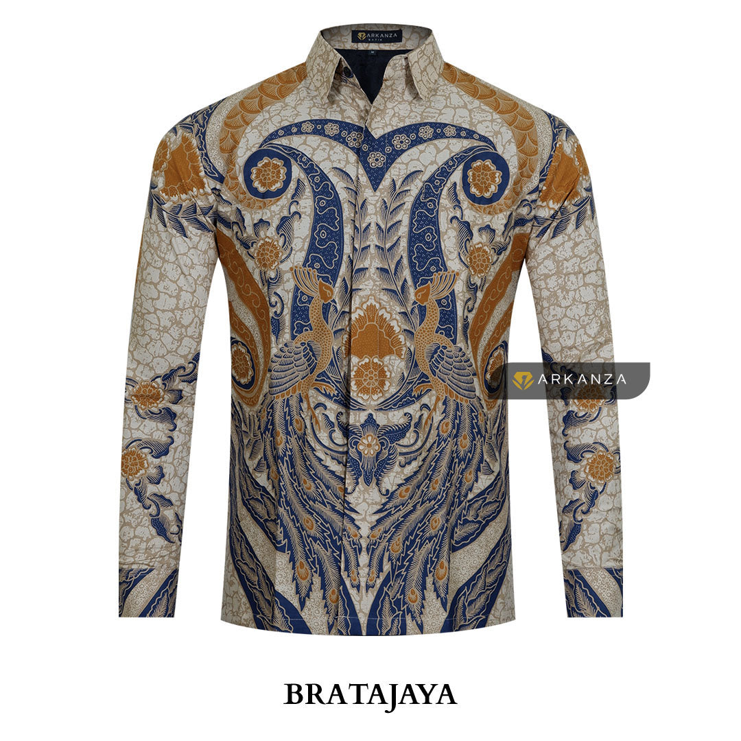 ARKANZA Kemeja Batik Pria Slimfit Motif Bratajaya Lengan Panjang Pendek