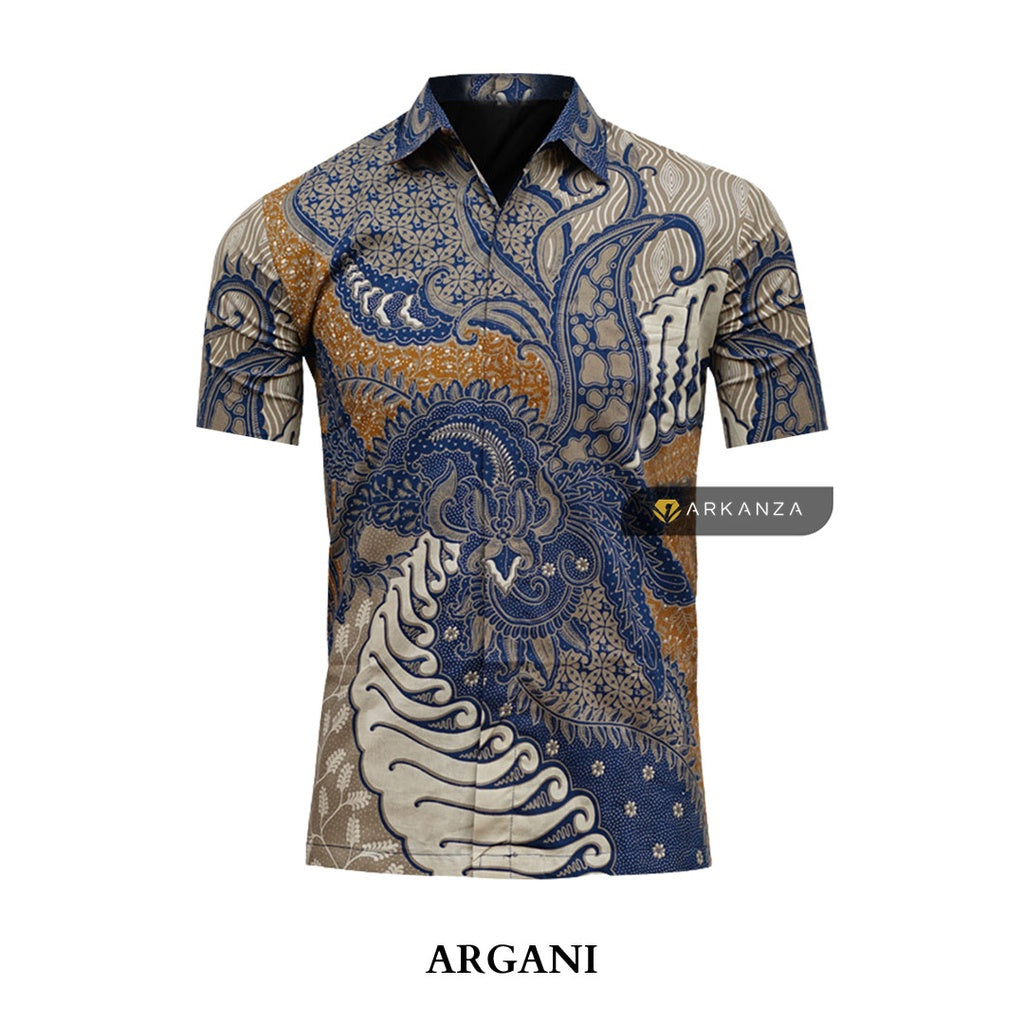 ARKANZA Kemeja Batik Pria Slimfit Motif Argani Lengan Panjang Pendek