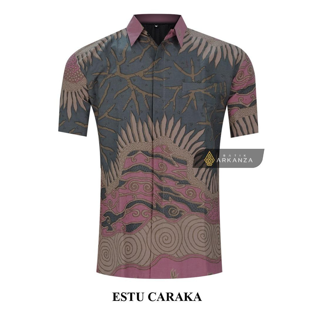 ARKANZA Kemeja Batik Pria Slimfit Motif Estu Caraka Lengan Panjang Pendek