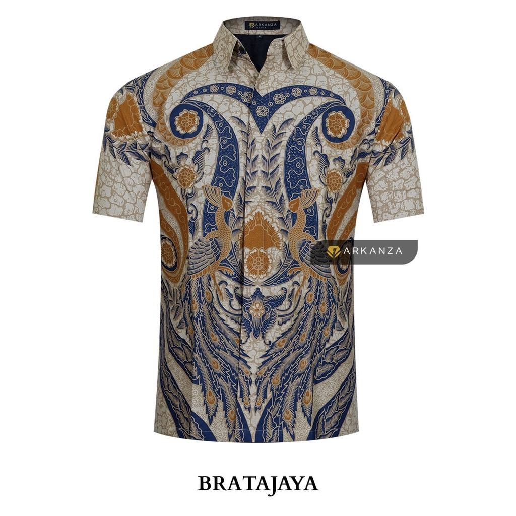 ARKANZA Kemeja Batik Pria Slimfit Motif Bratajaya Lengan Panjang Pendek
