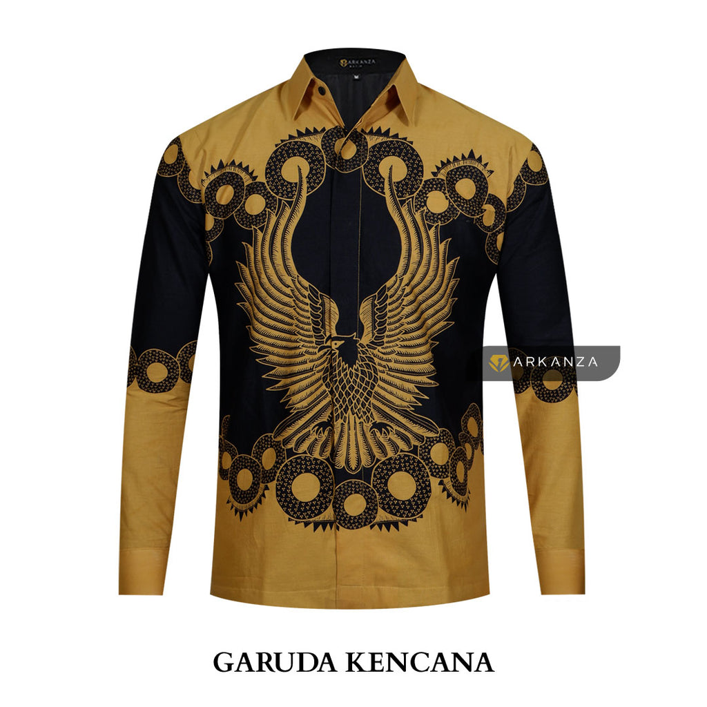 ARKANZA Kemeja Batik Pria Slimfit Motif Garuda Kencana Lengan Panjang Pendek