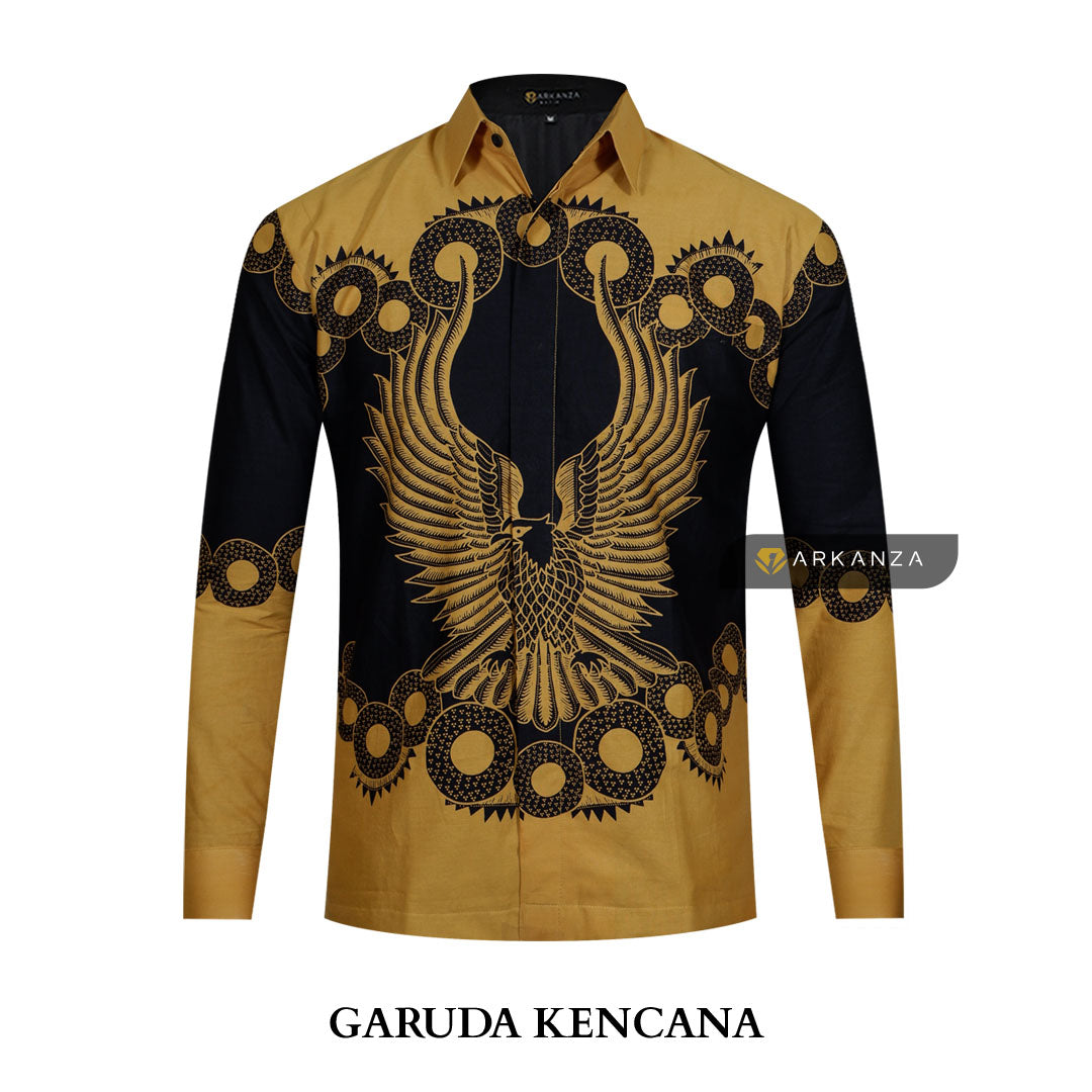 ARKANZA Kemeja Batik Pria Slimfit Motif Garuda Kencana Lengan Panjang Pendek