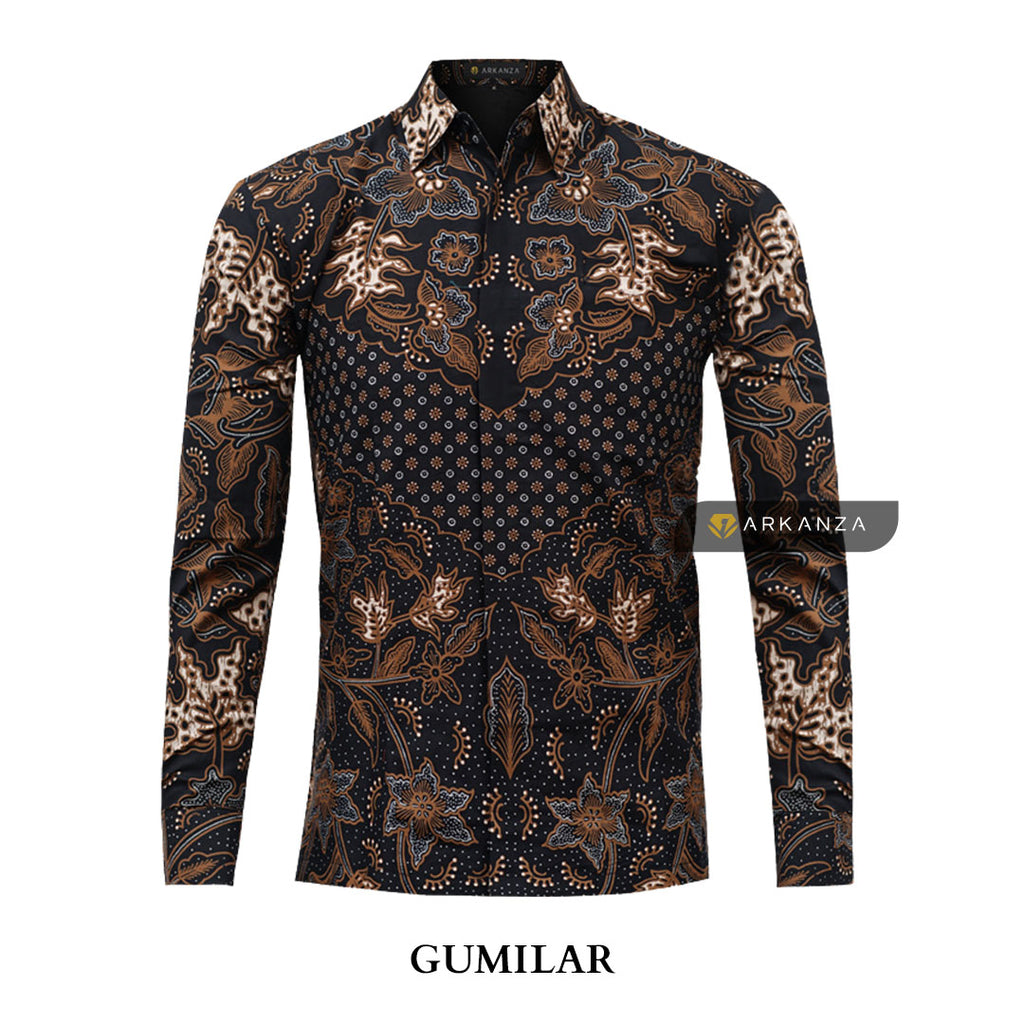 ARKANZA Kemeja Batik Pria Slimfit Motif Gumilar Lengan Panjang Pendek