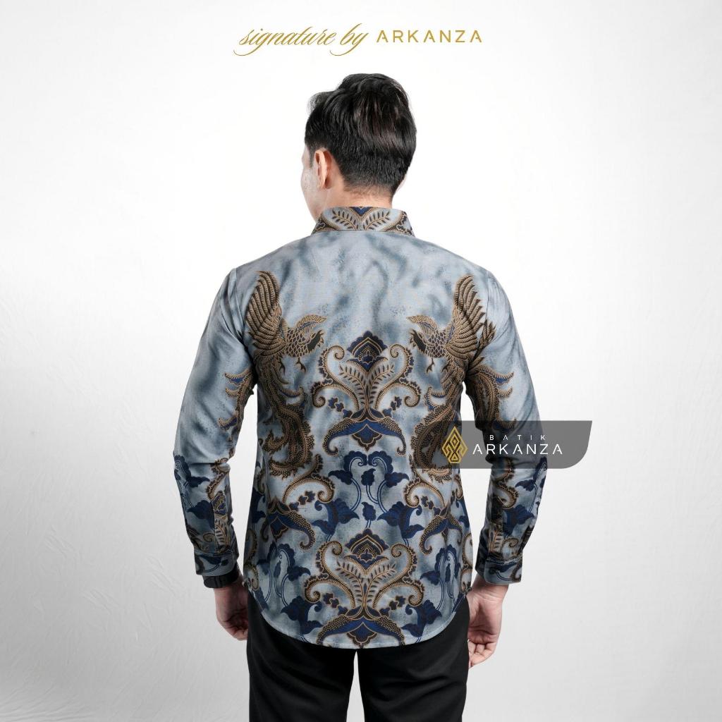 Arkanza Signature Motif Jayasatya Kemeja Batik Pria Lengan Panjang Eksklusif Curved Hem Jahitan Presisi Hidden & Emboss Button Lapisan Tricot Breathable