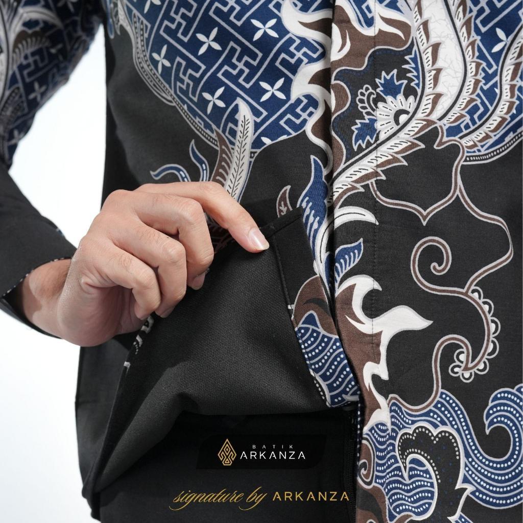 Arkanza Signature Motif Dwipantara Kemeja Batik Pria Lengan Panjang Eksklusif Curved Hem Jahitan Presisi Hidden & Emboss Button Lapisan Tricot Breathable
