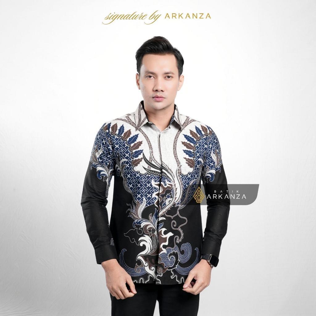 Arkanza Signature Motif Dwipantara Kemeja Batik Pria Lengan Panjang Eksklusif Curved Hem Jahitan Presisi Hidden & Emboss Button Lapisan Tricot Breathable
