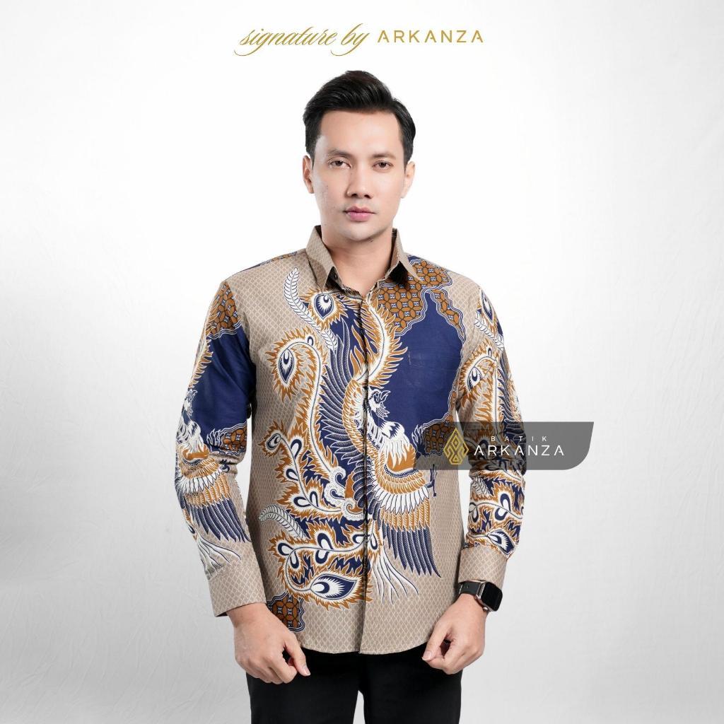 Arkanza Signature Motif Chandraprana Kemeja Batik Pria Lengan Panjang Eksklusif Curved Hem Jahitan Presisi Hidden & Emboss Button Lapisan Tricot Breathable