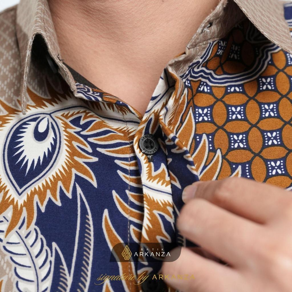 Arkanza Signature Motif Chandraprana Kemeja Batik Pria Lengan Panjang Eksklusif Curved Hem Jahitan Presisi Hidden & Emboss Button Lapisan Tricot Breathable